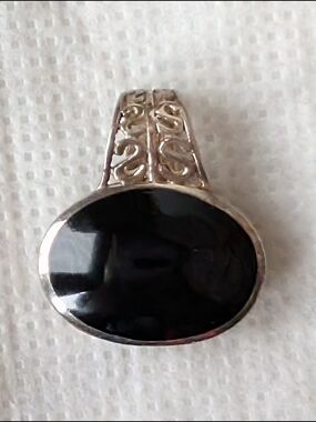 Black Onyx Filigree 925 Sterling Silver Oval Pendant - for Necklace or Keychain